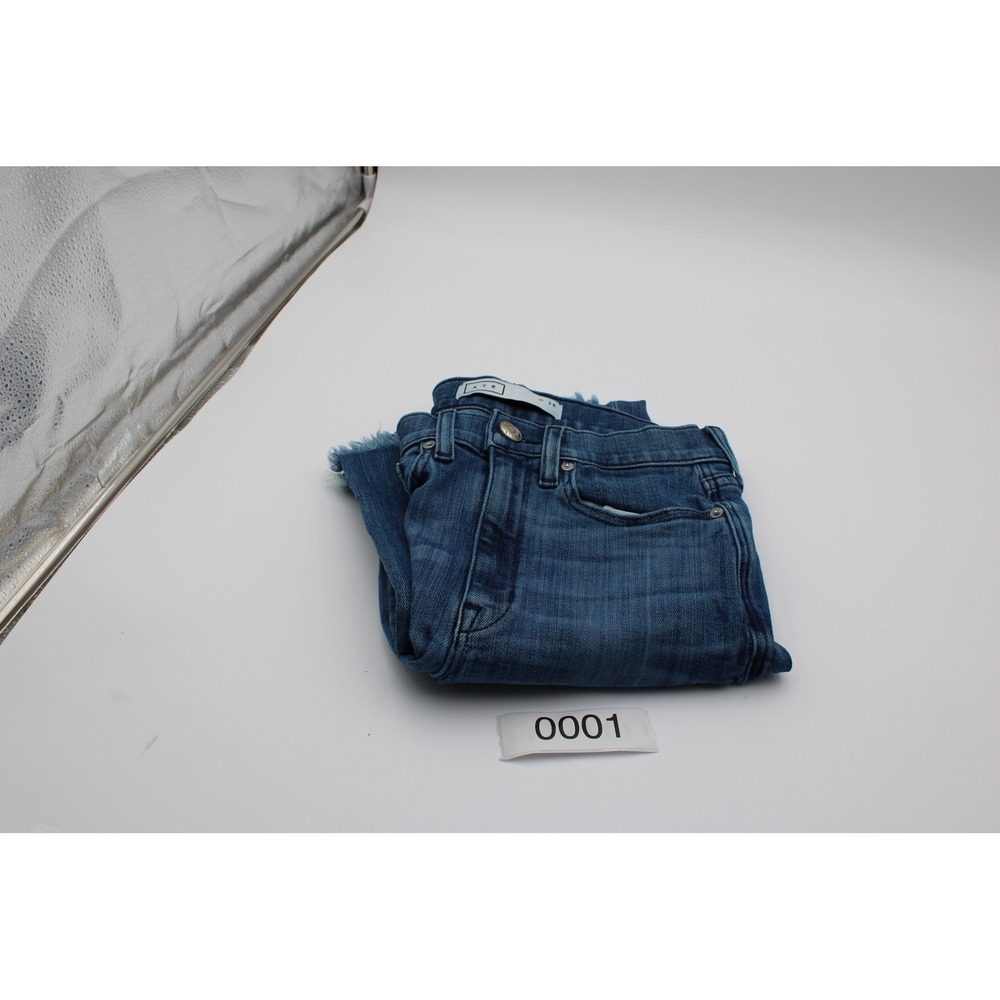 AYR The Kick Jeans Blue High Rise Raw Hem Wide Leg Crop 28 E1705 Modern Chic